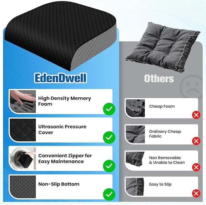 Seat Cushion, Office Chair Cushion, Chair Pad, Large, Black, X-Large | Memory Foam, Washable Cover, Non-slip Bottom, Portable Handle, for Office, Home and Car - Image 4