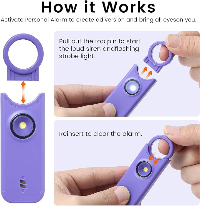 TIPSEAN Personal Safety Alarm - 135dB Ultra Loud Siren with LED Strobe Light, USB-C Rechargeable, Compact Keychain Alarm for Women/Men, Emergency Flashlight & Vibration Alert(Purple) - Image 2