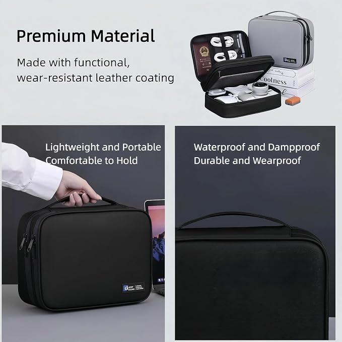 Electronics Organizer Travel Case,Cord Organizer Travel, Double-Layer Cable Organizer Bag, Tech Pouch Accessories Carry Storage For Phone, Cables, Airpods, USB, Sd Card,Essentials (Black) - Image 4