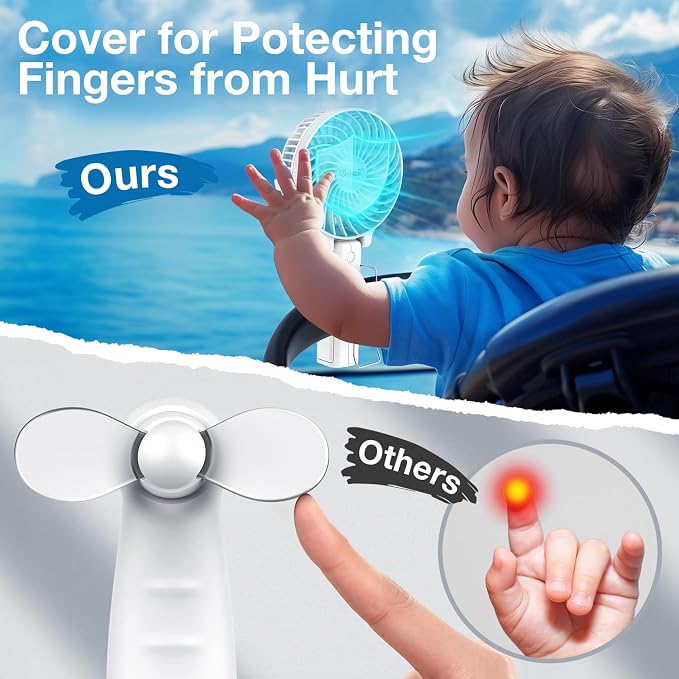 VersionTECH. Portable Handheld Fan, Powerful+Durable+4000mAh+180° Foldable, Mini Table Fans with USB Rechargeable Battery Operated Cooling Accessories for Personal Use, Travel, Office White - Image 6