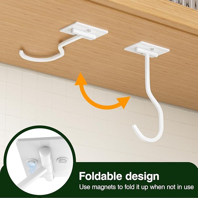 Adhesive Banana Hook Under Cabinet, Under Counter Banana Hanger, White | Foldable Banana Hanger, Metal Banana Holder, Hold 20 Bananas, Space-Saving Design, Folding with Magnets When Not in Use - Image 3