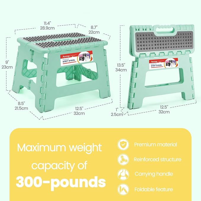 9 Inch Folding Step Stool 300 LB Capacity Non Slip Foot Stool with Handle Plastic Foldable Step Stools for Kids Stepping Stool for Bathroom Black Small Step Stool (1 PC Teal) | Heavy Duty Foldable Stools, Lightweight, Holds 300 lb, for Toddler Kitchen ... - Image 4