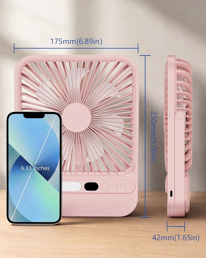 8000mAh Pink Portable Travel Fan with Timer&Ligh,Up to 28H Runtime | 7in,Ultra-Thin,LED Display,<42dB Quiet Operation,cruise approved,4 Speeds Wind,Rechargeable Battery Fan for hotel office - Image 2