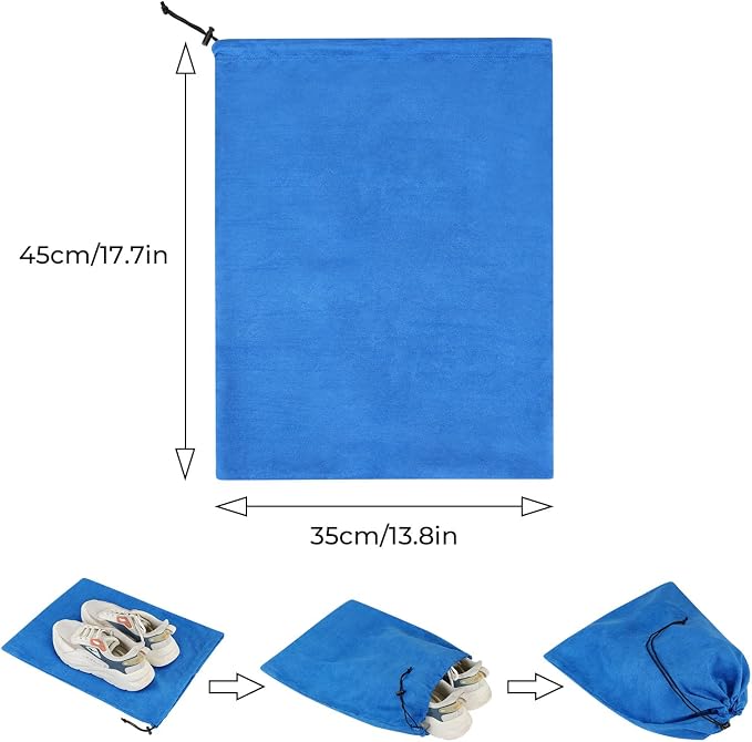 4 Pcs Travel Shoe Bags for Packing with Drawstring,17.7" x 13.8",Blue | Dust Resistant,Machine Washable & Reusable Storage Pouch,Drawstring Closure,Travel Essentials for Women & Men - Image 2