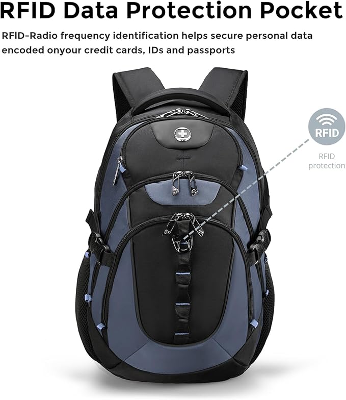 Swissdigital Design Laptop Backpack with USB Charging Port, Travel Backpack Fits 15.6-Inch Computer, 31l College School Backpack for Men, Haze Blue/Black | SD803-16 - Image 4