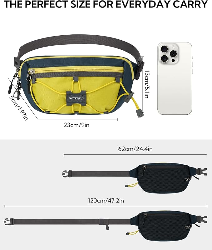 WATERFLY Small Fanny Pack RFID Blocking Travel Hiking Crossbody Waist Bag | Anti-theft design, Water resistant, Lockable zipper, Hidden rear pocket, Lightweight hip belt bag, EDC Running, Cycling, Gym - Image 4