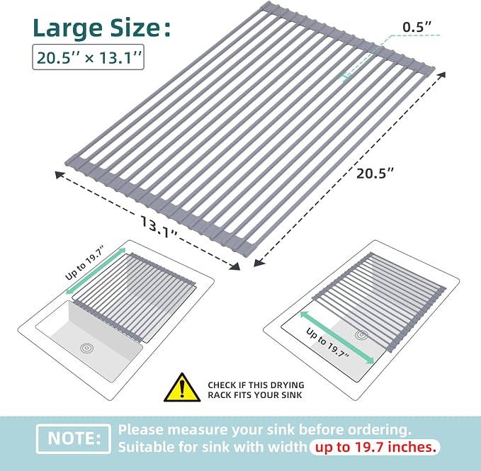 Ohuhu Dish Drying Rack Over The Sink, Roll Up Sink Rack 20.5" W x 13.1" L Rolling Dish Drainer Foldable Accessories Heat-Resistant Mat Anti-Slip Silicone Coated for Kitchen Counter - Image 9