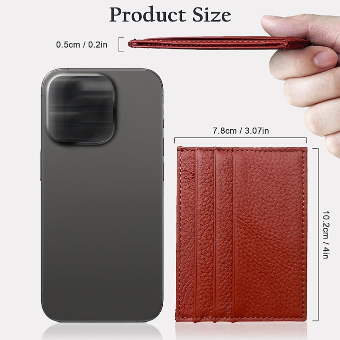 WOXVM Credit Card Holder Wallet RFID Blocking Slim Credit Card Cases Holder Premium Leather Minimalist Front Pocket Small Wallet with 6 Card Slots and 1 Pockets for Men Women (Red) - Image 2