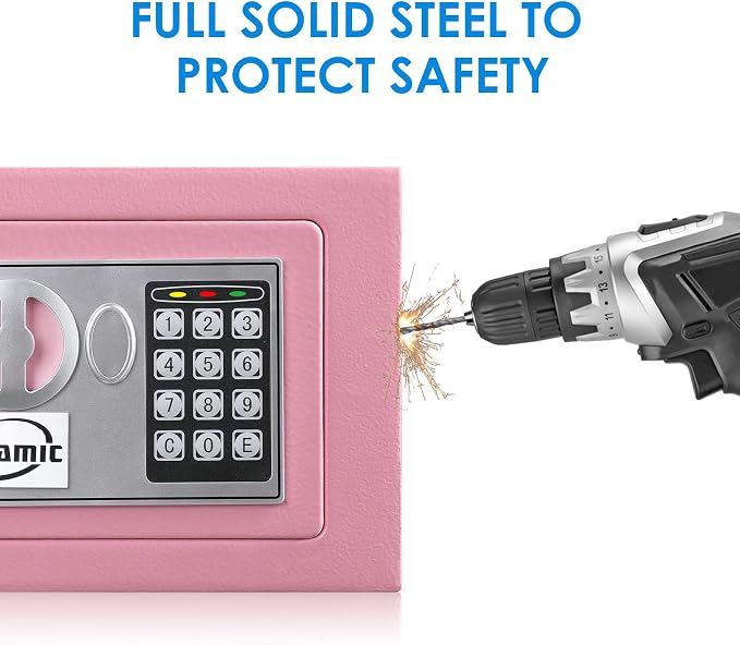 TENAMIC Safe Box 0.23 Cubic Feet Electronic Digital Security Box, Keypad Lock Box Cabinet Safes, Solid Alloy Steel Office Hotel Home Safe, Pink - Image 5