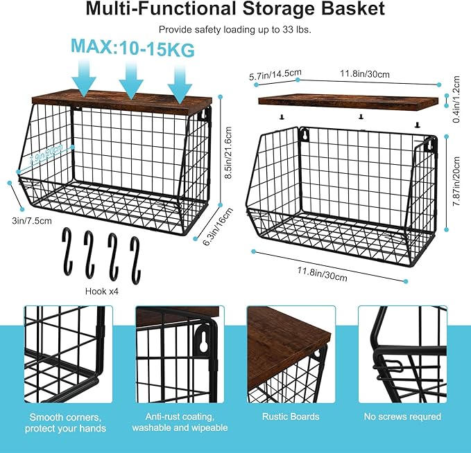 MSJGA Laundry Room Shelves, Wall Mounted Storage Basket, 11.8"Wx7.9"Dx8.5"H | Stackable Wire Wall Shelves Organizer for Towels, Detergent, Tissues, Space-Saving Over Washer & Dryer, Small Spaces - Image 3