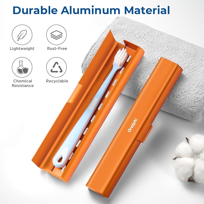 Aluminum Toothbrush Travel Case, Portable Travel Toothbrush Holder, Durable Manual Toothbrush Box Container for Traveling, Bathroom, Camping, Business Trip-Pumpkin Orange - Image 2