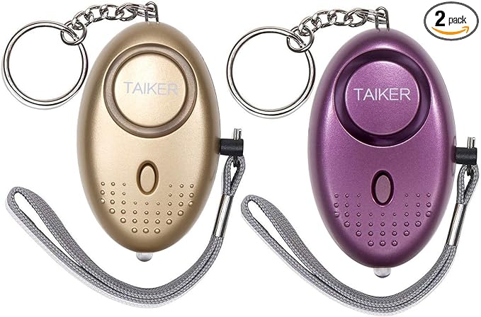 Personal Alarm for Women, 2Pcs 140dB Self Defense Keychain LED Light | Personal Safety Alarm with LED Light Panic Button for Women Kids and Elders (Gold & Purple) by Taiker