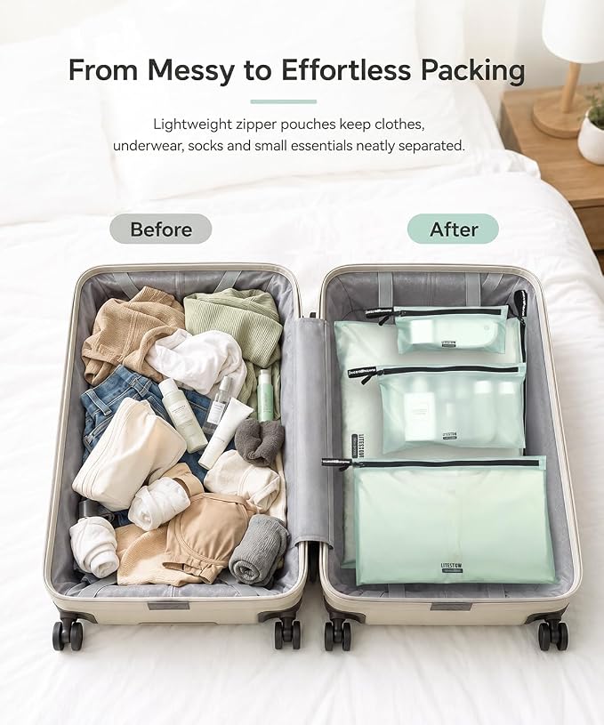 Ultralight Travel Organizer Bags, 4 Set Lightweight Zipper Pouches for Packing, Soft Packing Cubes for Carry-On Suitcase, Clothes, Underwear, Toiletries and Small Essentials, Sage Green - Image 3