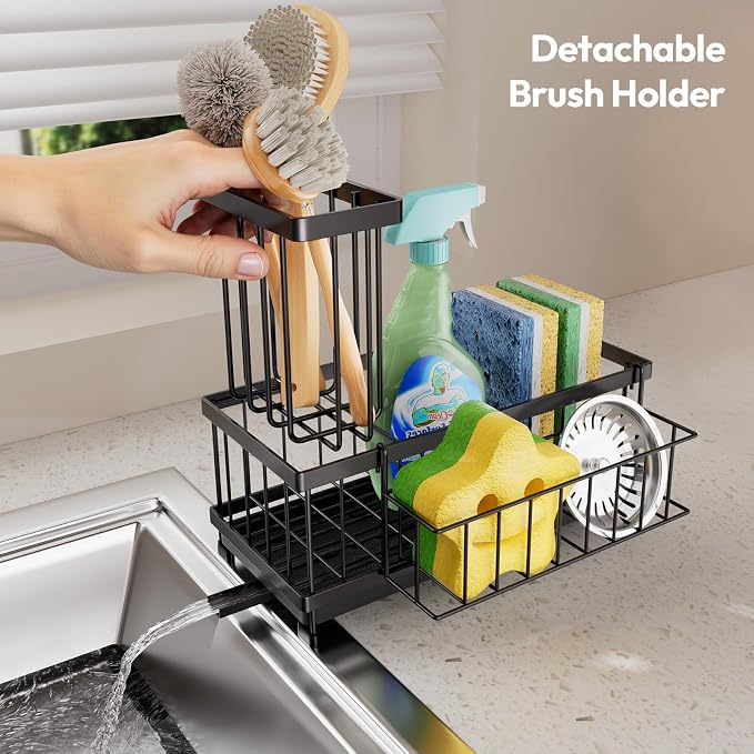 SWTYMIKI Sink Caddy Sponge Holder - Large Sponge Holder for Kitchen Sink with 360°Auto-Drain Tray, Rustproof Stainless Steel Kitchen Organizer Caddy for Countertop Organization - Image 6