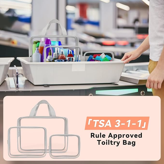 TISRATOK 10 PCS Clear Travel Bags for Toiletries, Clear Makeup Bags（Grey） | 3 Size plastic clear bags with zipper handbag, TSA approved cosmetic pouch for travel, swimsuit,toy storage bags - Image 4