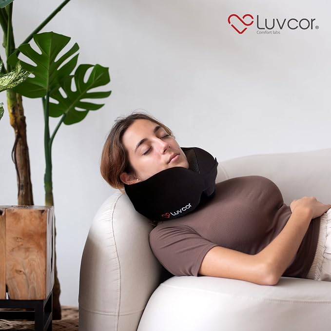Premium Quality Memory Foam Travel Neck Pillow Bundle - Best Ergonomic Pillow for Airplane Travel, car Ride, Sleeping. Comes with Eye mask, earplugs and Storage Bag.(Stealth Black) - Image 6