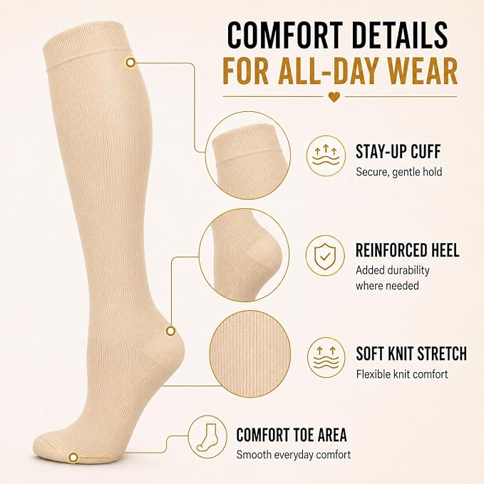 Aoliks Compression Socks for Women and Men 4 Pairs, Mild Support | Long Knee High Stockings for Nurses Running Travel Flying Pregnancy Athletic 15-20 mmHg - Image 4