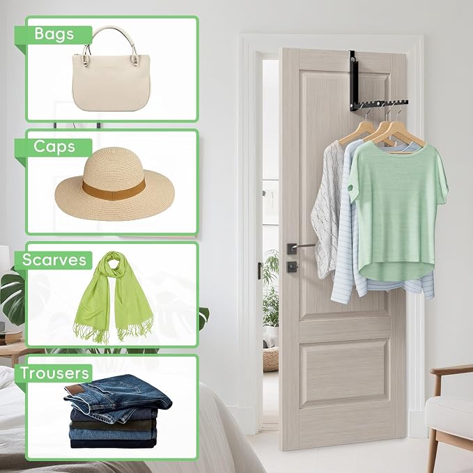 Foldable Over the Door Hooks, Over the Door Hanger for Space Saving | Heavy-duty and Portable, Suit Door Up to 1 3/4" Thick with 10 Slots for Hanging Clothes, Perfect for Small Dorm and Bedroom - Image 2