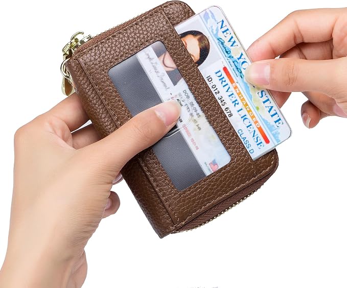 imeetu Rfid Credit Card Holder, Businese Card Case, Wallet for Women Men | Genuine Leather Card Wallet with id Window, Keychain & Double Zipper, Water-resistan Small Wallet with Gift Box, Daily Travel - Image 4