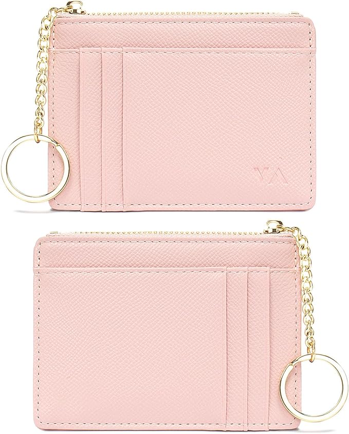Valentoria Slim RFID Blocking Card Holder Small Pocket Wallet Keychian Zipper Coin Purse Mini Cash & Coin & Cards Case for Women Men | Slim by VALENTORIA