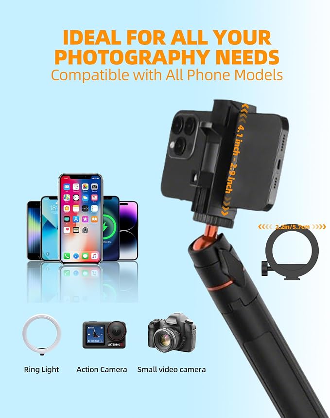 56" Magnetic Tripod for iPhone,Phone Tripod MagSafe Compatible with iPhone/Android,GoPro, DJI Osmo Pocket 3,Protable Selfie Stick Tripod for Vlogging, Video Recording,Travel Content Creators - Image 7