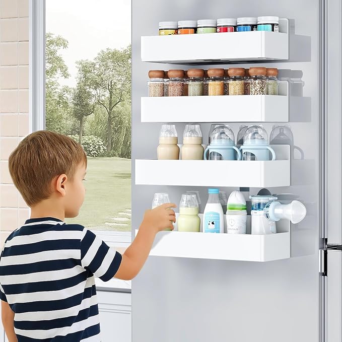 Mystozer Magnetic Spice Rack for Refrigerator, Kitchen Organizer and Storage Shelf, White (2 Pack)… - Image 2