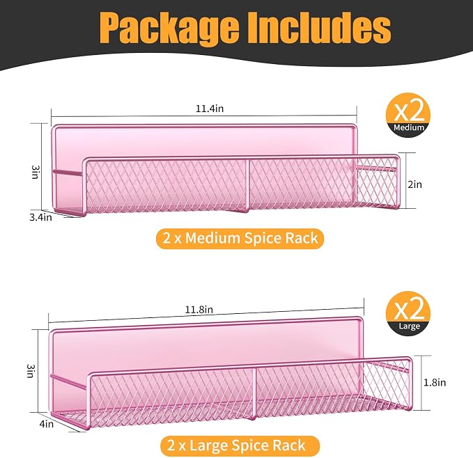 DTUQYX Magnetic Spice Rack for Refrigerator, 4 Pack 100% Metal Strong Magnet Fridge Shelves, Space Saving Spice Organizer, No Drilling Moveable Home Kitchen Laundry Room Storage Organization, Pink - Image 2
