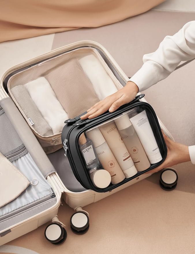 Clear Cosmetic Bag Double Layer Travel Toiletry Bag Clear Makeup Bag Case with 4 Compartments, Transparent Travel Bag for Toiletries, Large Toiletry Bag for Women Cosmetic Case (Black, Large) - Image 8