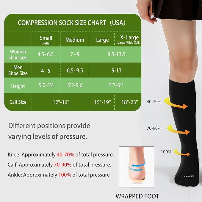 LEVSOX Viscose Made from Bamboo Compression Socks for Pregnant Women 20-30 mmHg Knee High Cute Mens Supports Socks for Travel - Image 4