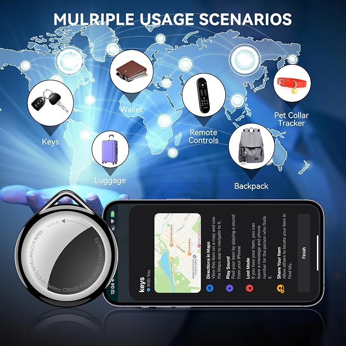 Bluetooth Wallet Tracker 4 Pack, Works with Apple Find My App (iOS Only), IP67 Waterproof Item Finder with Replaceable Battery and Loud Alarm for Keys, Wallet, Luggage, Backpack and Travel Bags - Image 3