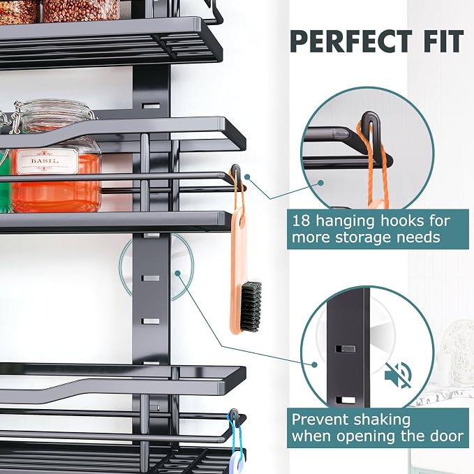 Eastherry Over The Door Pantry Organizer，9-Tier Over The Door Organizer with Adjustable Basket，Metal Hanging Pantry Organizers and Storage for Kitchen, Back of Door Seasoning Rack (Black) - Image 6