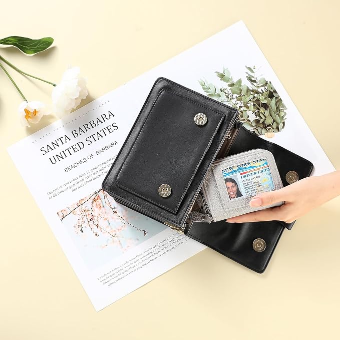 RNIEGA Credit Card Holder Wallet RFID Blocking Leather Small Wallet for Women Double Zipper Wallet with ID Window - Image 6