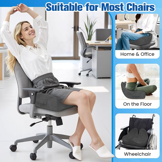 Seat Cushion, Chair Cushions, Memory Foam Office Chair Cushion | Hip & Sciatica & Tailbone Pain Relief, Long Sitting Comfort for Office Chairs/Desk Seats/Wheelchair (Large, Grey) - Image 7