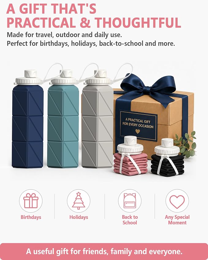 BEAUTAIL Collapsible Water Bottles 21oz/610mL, Silicone Travel Water Bottle | BPA Free, Leakproof & Reusable, Foldable Water Bottle for Traveling, Hiking, Cycling, Gym, School, Sports, Outdoor, 5-Pack - Image 8