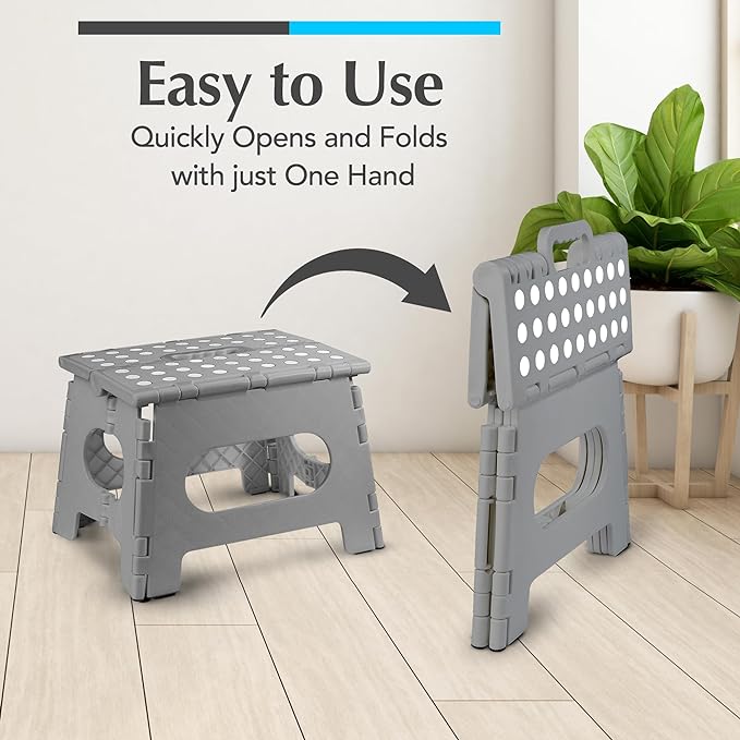 Handy Laundry Folding Step Stool 9 Inch, Grey, Non-Slip Holds 300 lbs | 9 Inch, Grey, Foldable Collapsible Step Stool, Non-Slip, Holds 300 lbs, Kitchen Bathroom Bedroom, Adults - Image 3