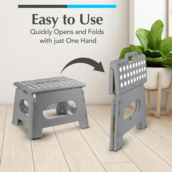 Handy Laundry Folding Step Stool 9 Inch 2-Pack, Grey, Holds 300 lbs | 2-Pack, 9 Inch, Grey, Foldable Collapsible Step Stool, Non-Slip, Holds 300 lbs, Kitchen Bathroom Bedroom, Adults - Image 3