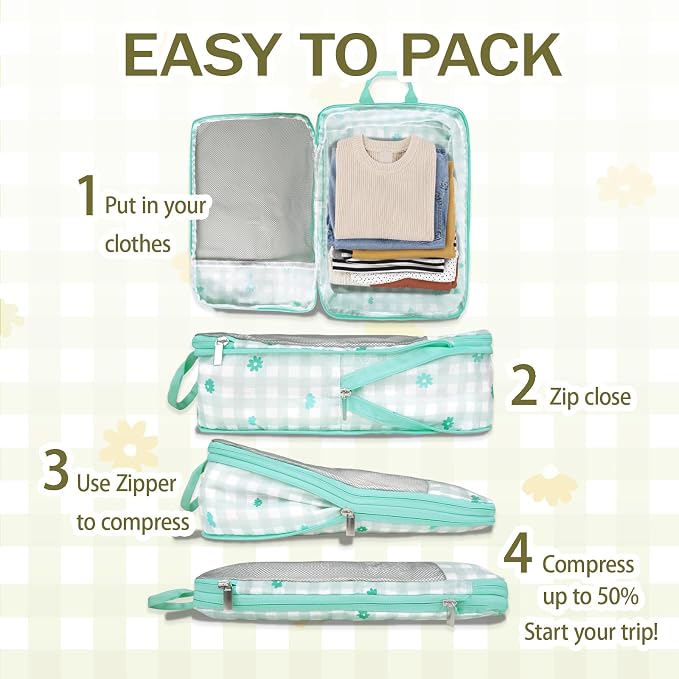 7 Pcs Compression Packing Cubes Travel for Suitcases, Luggage Organizer Washable Storage Bags Set for Backpack Travel- Packaging Cubes for Carry-Ons and Storage - Image 2