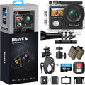 AKASO Brave 4 Action Camera 4K30fps with 64GB Micro SD Card Bundle | 20MP EIS WiFi 170° FOV 5X Zoom Waterproof Underwater Camera for Snorkel, Travel, Bicycle, Helmet, Motorcycle Accessories Kit by AKASO