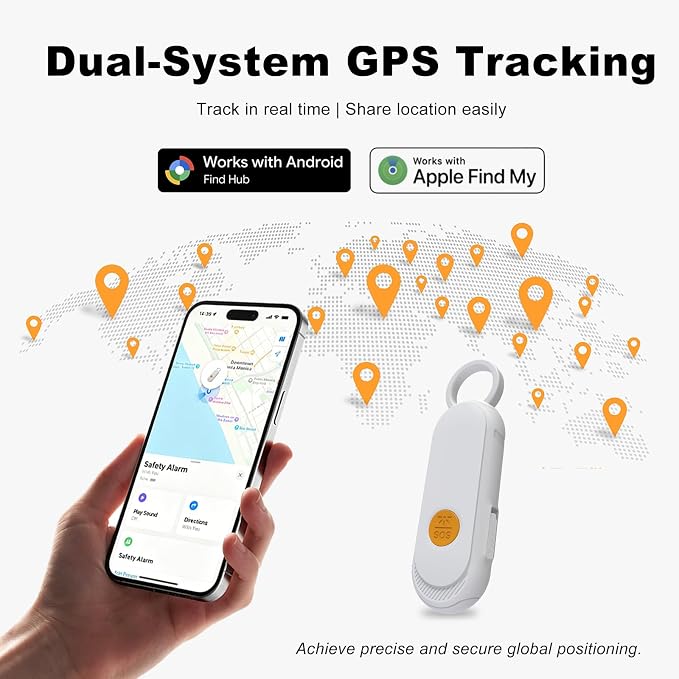Personal Safety Alarm, Find My Tracker Keychain for Apple & Google, White | Real-Time Tracking • Loud Alarm • SOS Strobe • Apple & Android Compatible • Personal Safety - Image 2