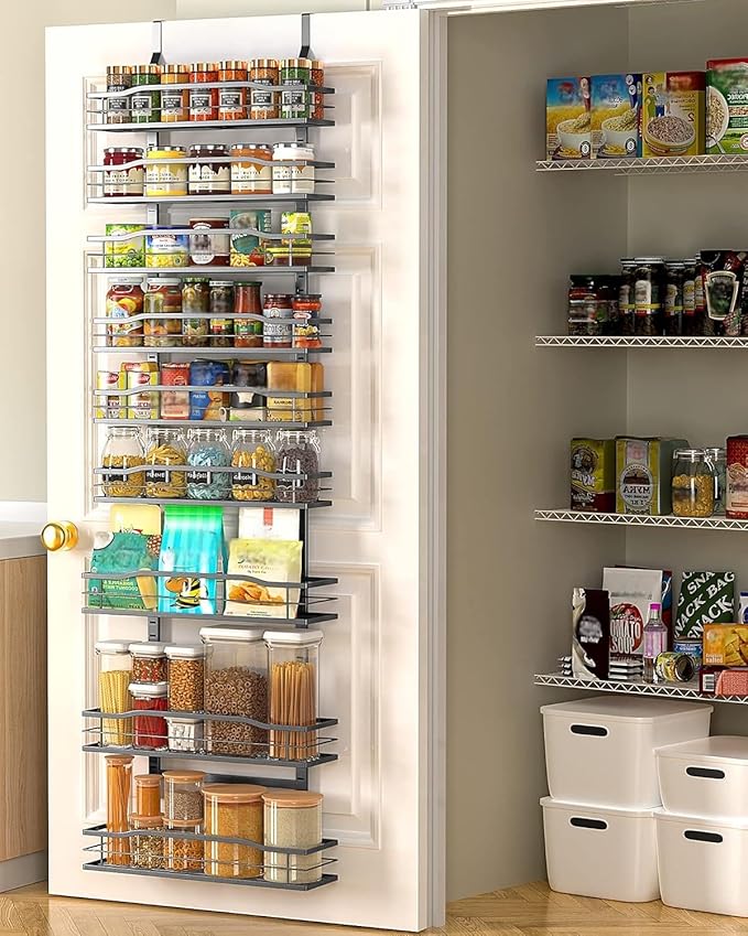 Moforoco 9-Tier Over The Door Pantry Organizer, Pantry Organization and Storage, Black Hanging Basket Wall Spice Rack Seasoning Shelves, Home & Kitchen Bedroom Bathroom House Essentials by MOFOROCO