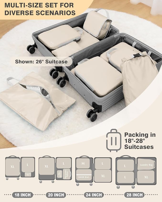 Gonex 10-Piece Compression Packing Cubes with Travel Organizer Set | Expandable Design, Hanging Toiletry Bag, Laundry Bag, Shoe Bag, Accessories Bag, Ripstop Fabric - Image 6