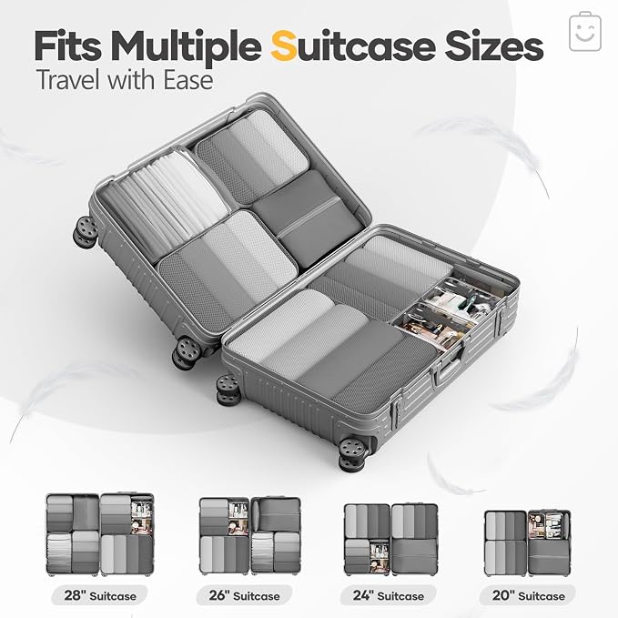 Veken 9/11 Set Compression Packing Cubes Garment Bags for Travel Essentials,Compressible Expandable Luggage Organizer Bags for Clothing,Space Saver Bags with Over 1000 pcs of Mesh Holes(Gray) - Image 8