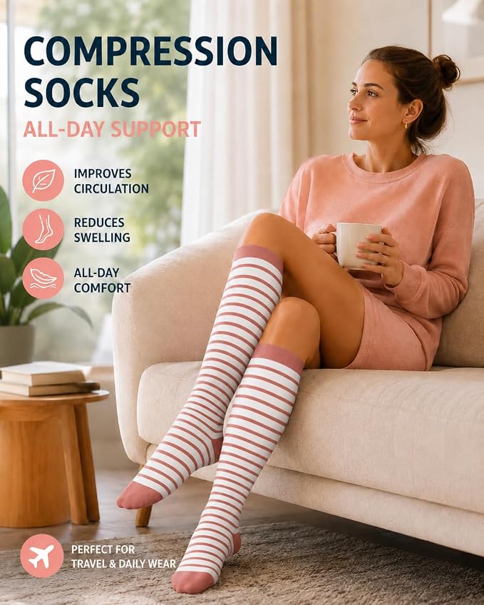 Aoliks Compression Socks for Women and Men 4 Pairs, Mild Support | Long Knee High Stockings for Nurses Running Travel Flying Pregnancy Athletic 15-20 mmHg - Image 3