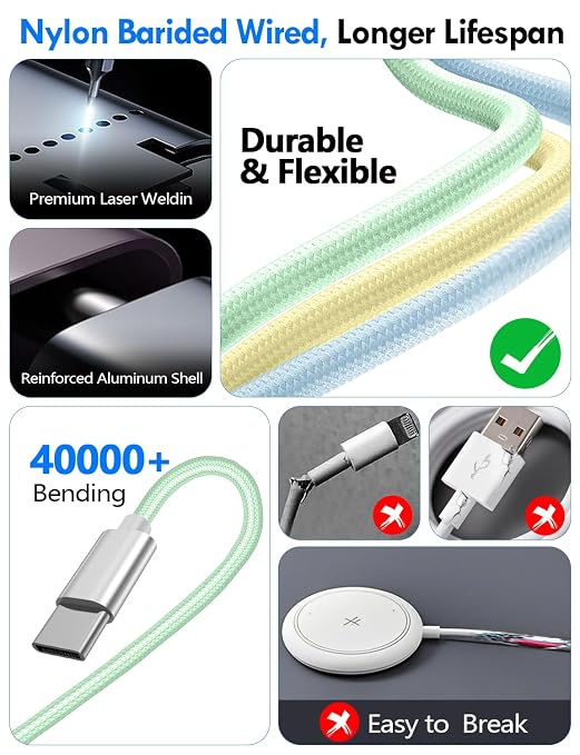1Pack Travel Essentials for Apple Watch Charger,3-in-2 Multi Charging Cable | Cruise Vacation Camping Essentials for iPhone Charger,Type C/Lightning for iWatch,iPhone 17-12,Xbox Series X&S-4FT Green - Image 5