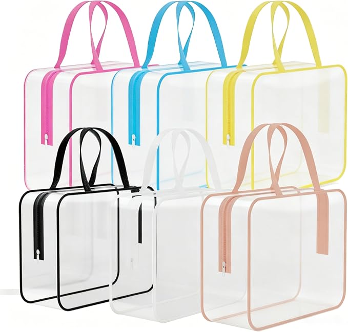 6 Pack Toiletry Bag Makeup Bag Cosmetic Bag, TSA Approved Clear Travel Toiletry Bag wih Zippers, Quart Size Travel Makeup Cosmetic Bag for Women Men (Large-6 Color) by ZHOOGE