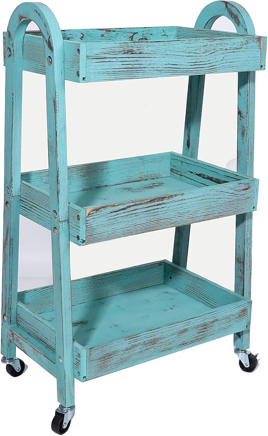 3-Tier Rolling Utility Cart with Lockable Wheels Storage Slim Storage Heavy Duty Cart Mobile Shelving Unit Craft Narrow Organizer for Bathroom Laundry Kitchen (Vintage Blue) by WAYTOSUC