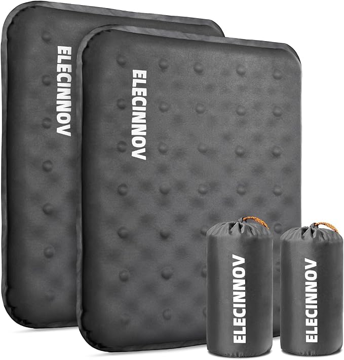 Inflatable Seat Cushion, 2 Pack Self Inflating Compact Stadium Seat Cushion | Airplane Bleacher Seat Cushion Comfortable & Portable Blow-Up High Density Foam Pad for Travel Outdoors Camping (Grey) by ELECINNOV