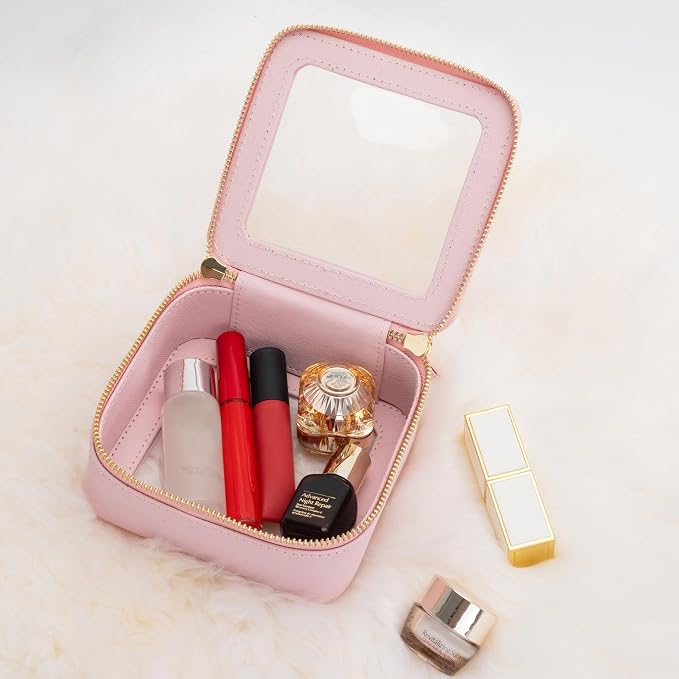 Aveniee Small Clear Makeup Bag,Mini Travel Toiletry Organizer TSA Approved,Waterproof Cosmetic Case with Zipper,Cute Car Essentials Pouch for Women,Pink - Image 4