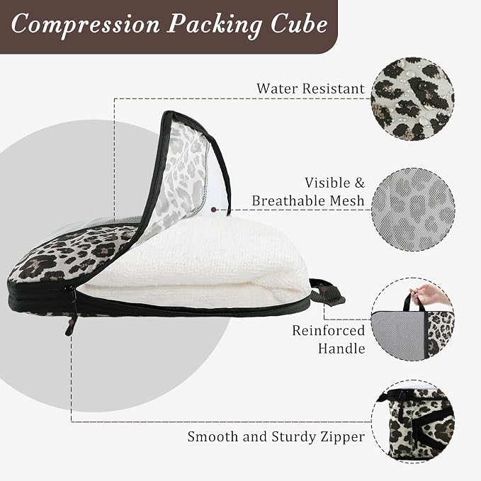 U+U 10 Set Compression Packing Cubes, Travel Organizers (Leopard) | Space-Saving & Complete Travel Set - Image 3