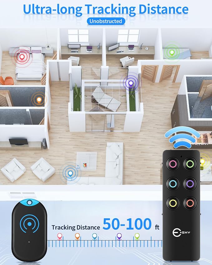 Esky Ultra Slim Key Finder Locator with 80dB Sound and 6 Receivers | Remote Wallet Tracker and Item Locators Beeper Tags for Finding Key, TV Remote, Wallet, Pets and Phone, Gifts for Women - Image 5